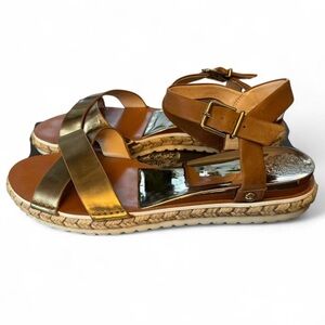 Vince Camuto Gold and Tan Espadrille Sandals 8.5